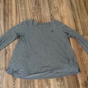 Ralph Lauren Gray Long Sleeve Crew Top with Embroidered Pony